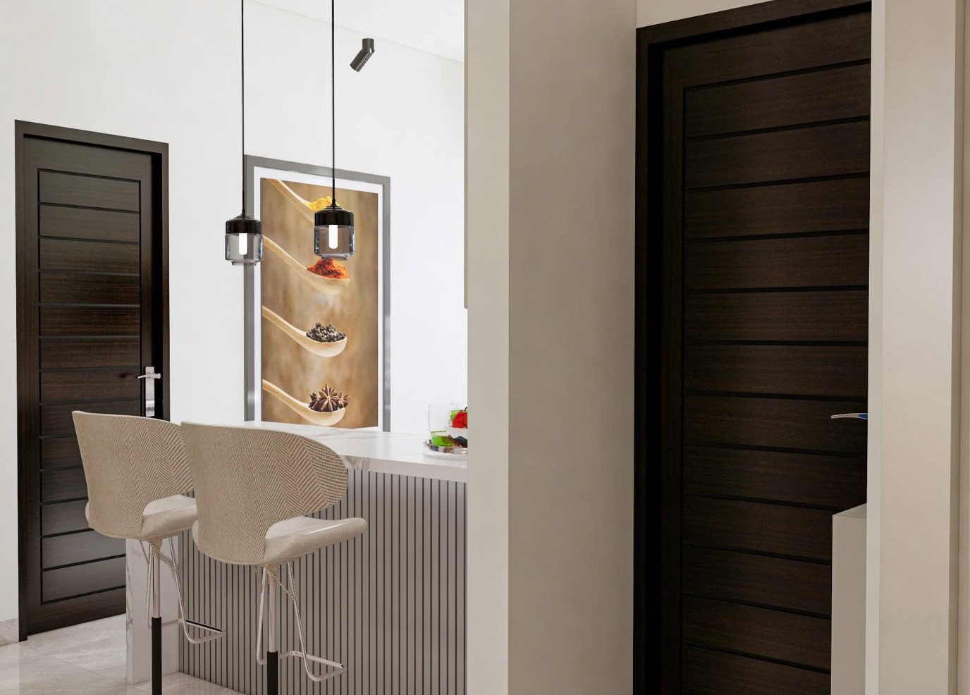 Fluted decorative panel in kitchen